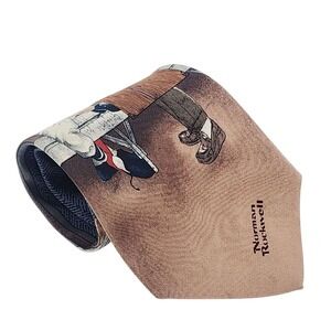 Norman Rockwell Baseball Theme Silk Necktie Men's Accessory